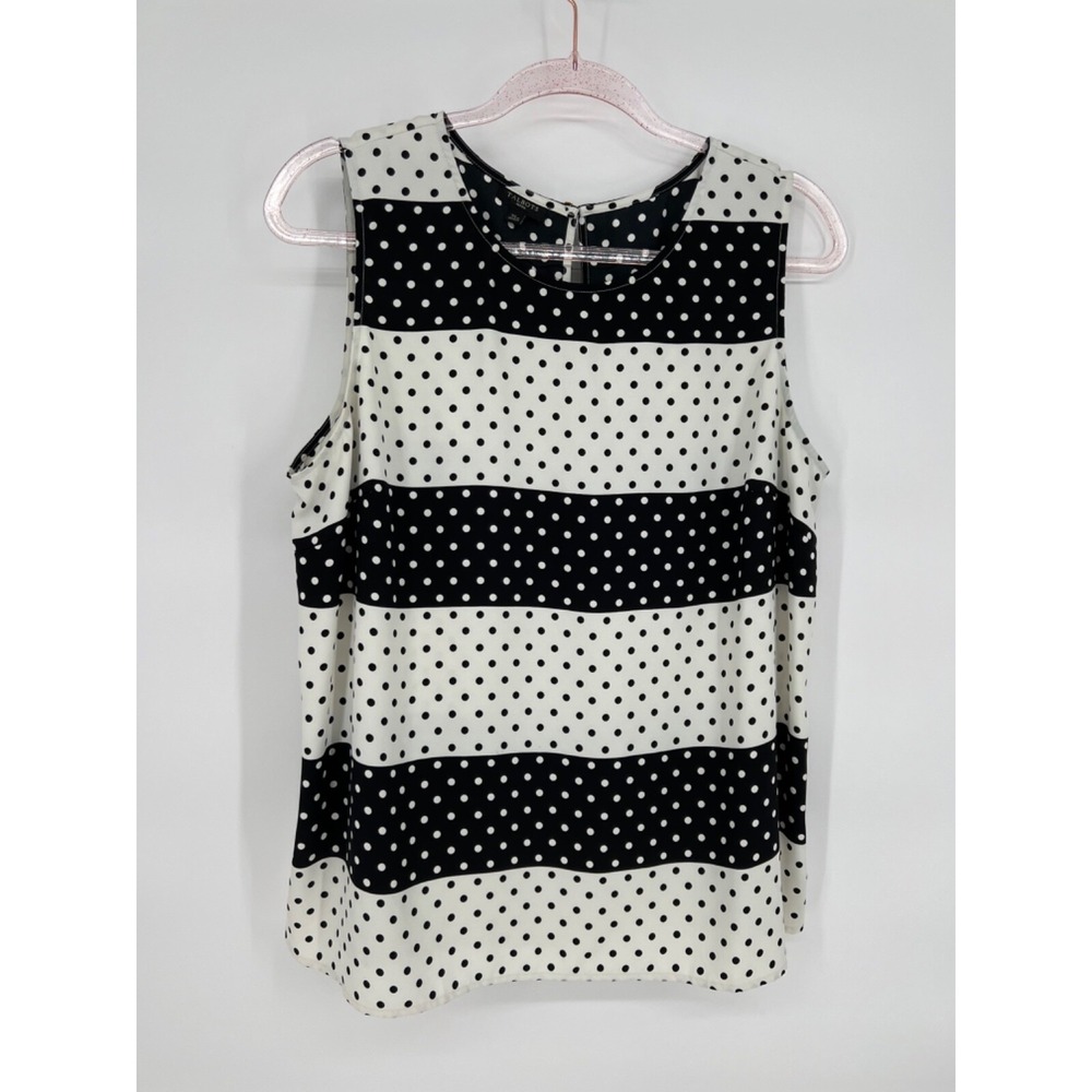 Talbots Polka-Dot Black White Colorblocked Sleeveless Slit Tank Womens Sz‎ XLp
